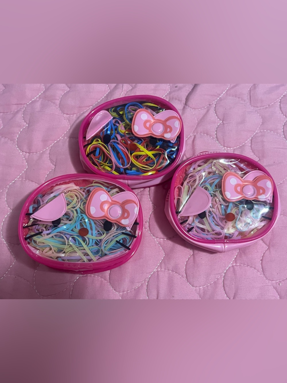 3 Pack Pink Bow Silicone Rubber Band Packs